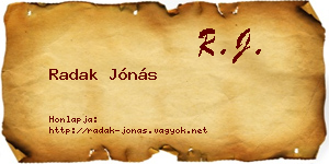 Radak Jónás névjegykártya